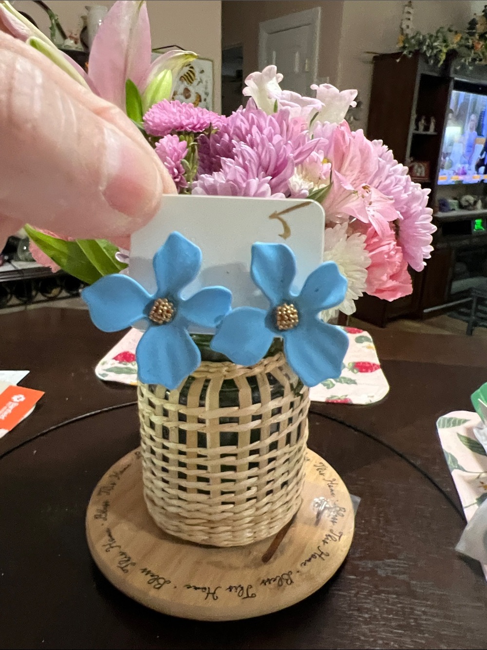 New Handmade Blue Flower Statement Earrings - Unbranded
